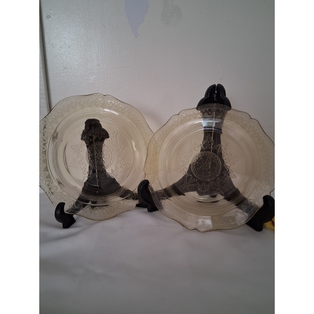 Vintage Federal Glass Patrician Spoke Yellow Depression Glass Plates Set of 2